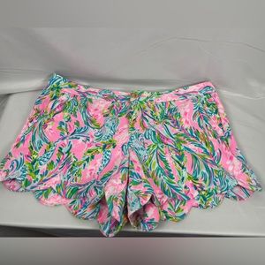Lilly Pulitzer Women Buttercup Short Sz 16 Pink Blue White Green Scalloped Hem